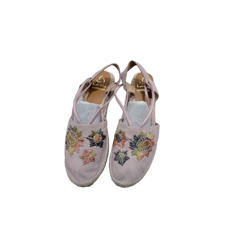 Anthropologie Kanna Embroidered Floral Espadrilles Blush Pink Size 42